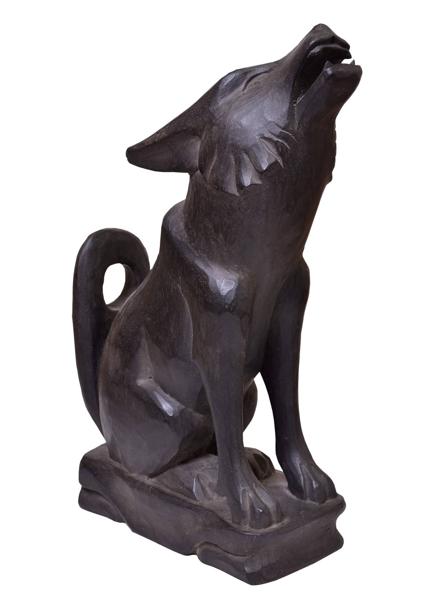 Drinkhoornstandaard Viking Wolf in Bruin, Houtsnijwerk