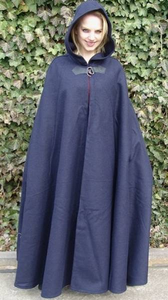 Middeleeuwse Wollen Cape in Blauw, 131 cm