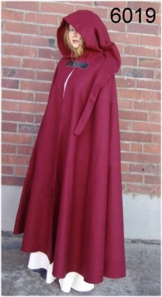 Middeleeuwse Wollen Cape in Rood, 160 cm