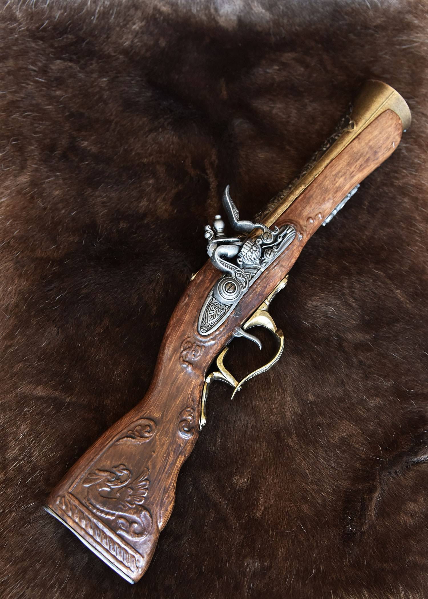 Donderbus vuursteenpistool, 18e eeuw, replica, in Messing uitvoering