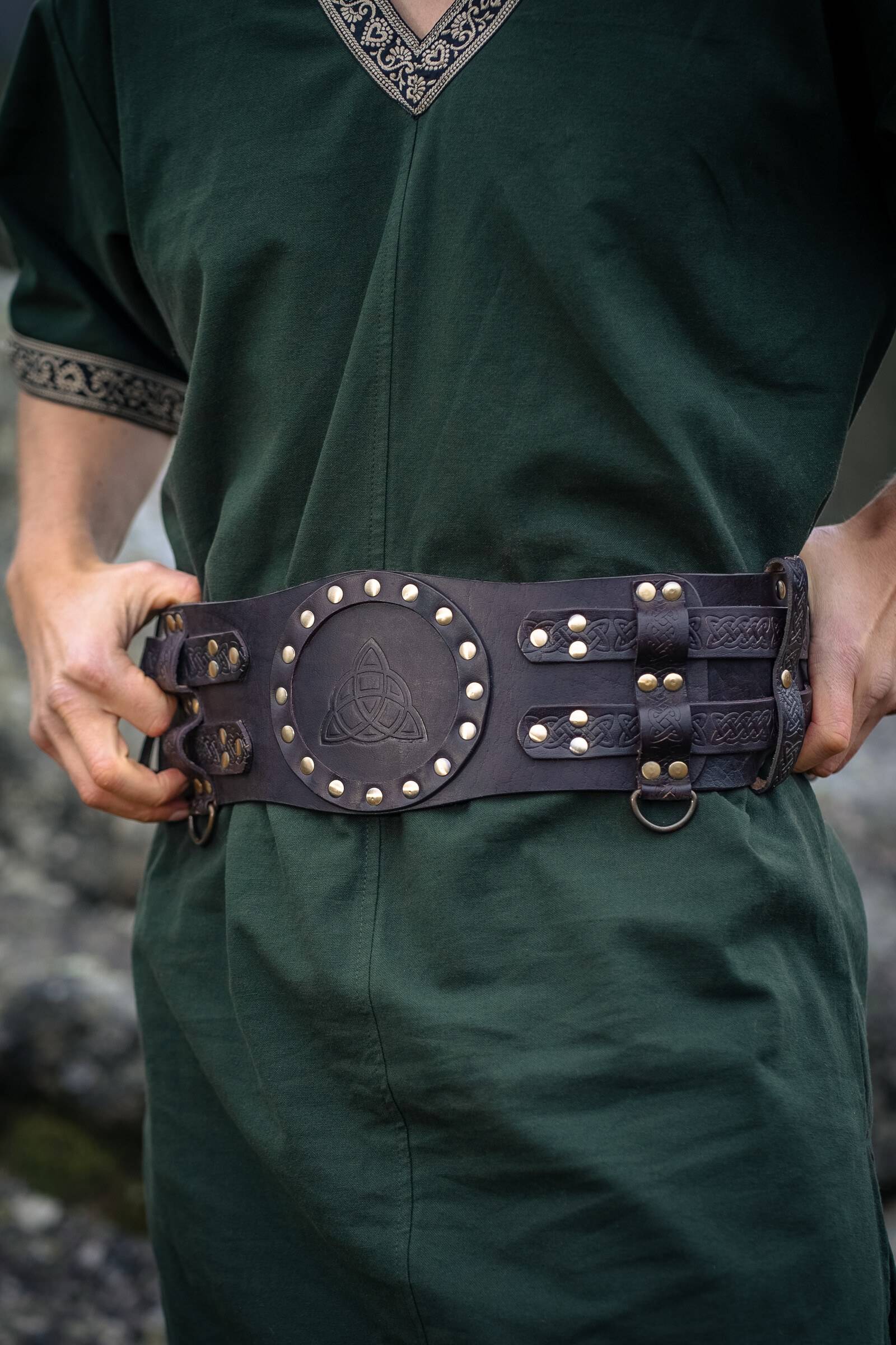 Keltischer Leder Kampfgürtel Breitgürtel Dunkelbraun