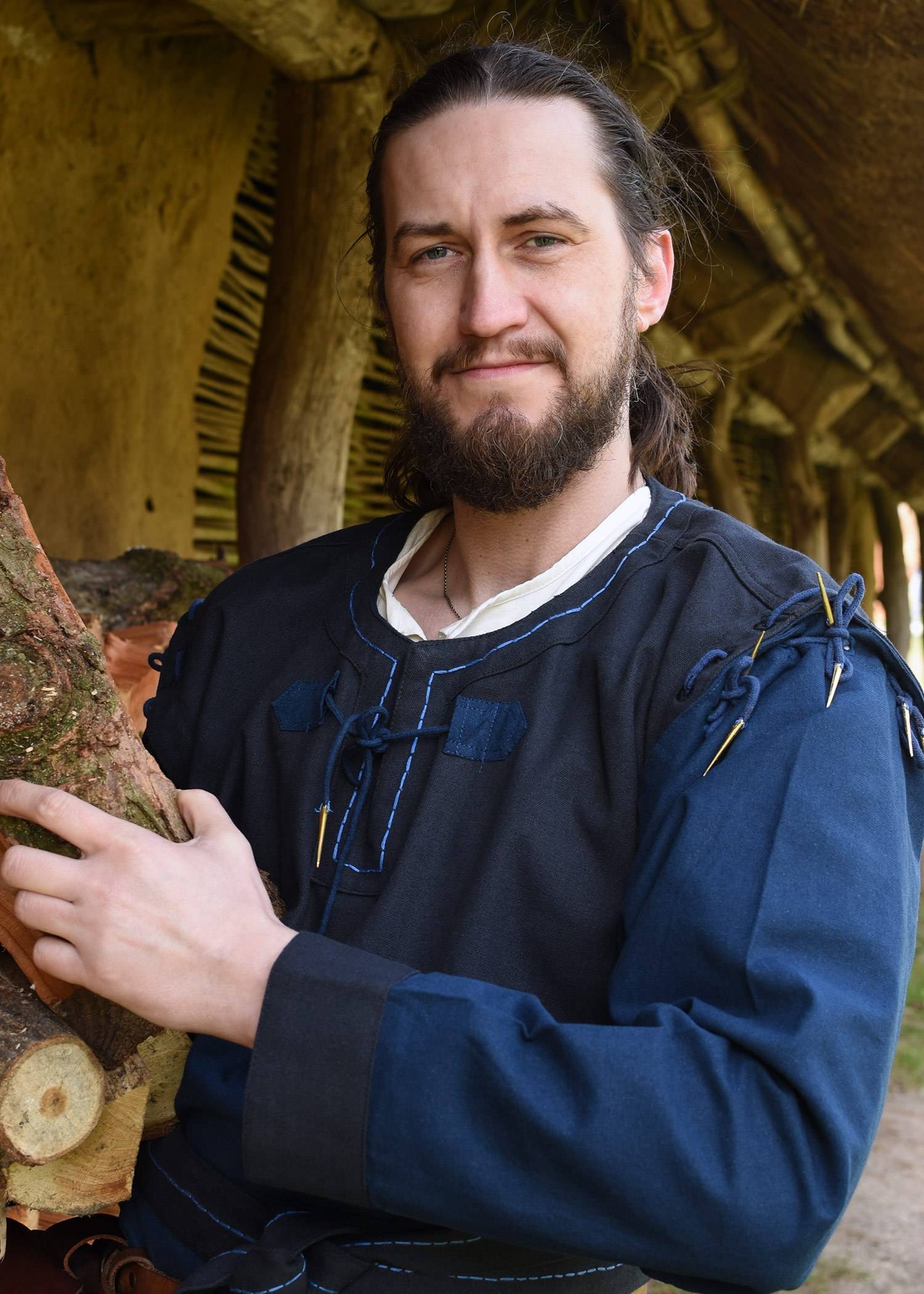 Mittelalterliche Tunika mit abnehmbaren Ärmeln, blau/dunkelblau