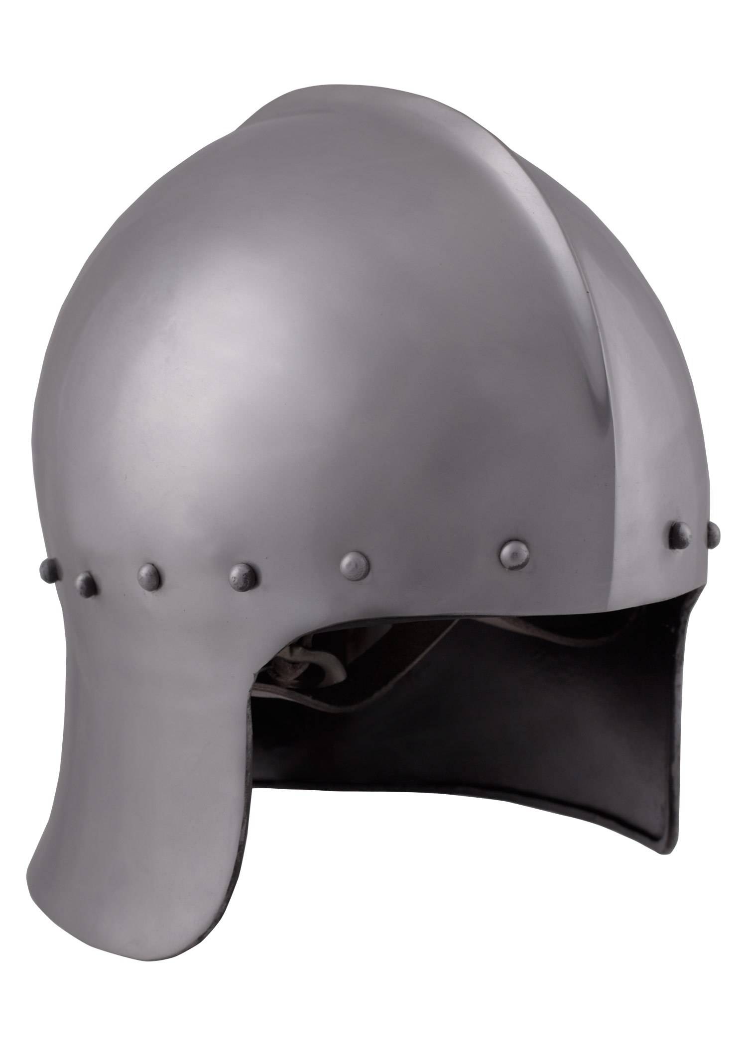Englischer Bogenschützenhelm, 15. Jh., 1,6mm Stahl mit Lederinlet.