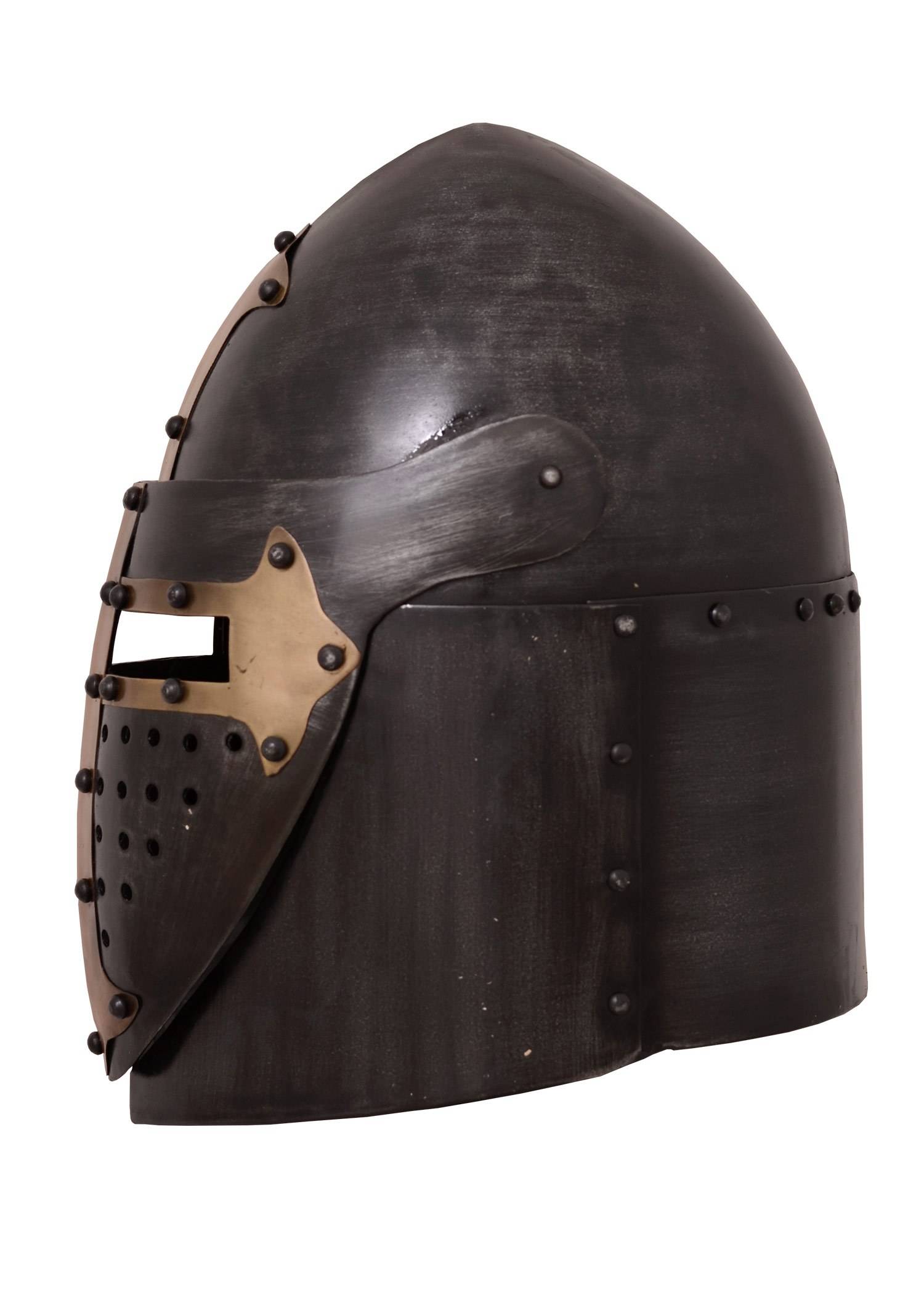 Sugar Loaf Helm zwart met vizier 14e eeuws