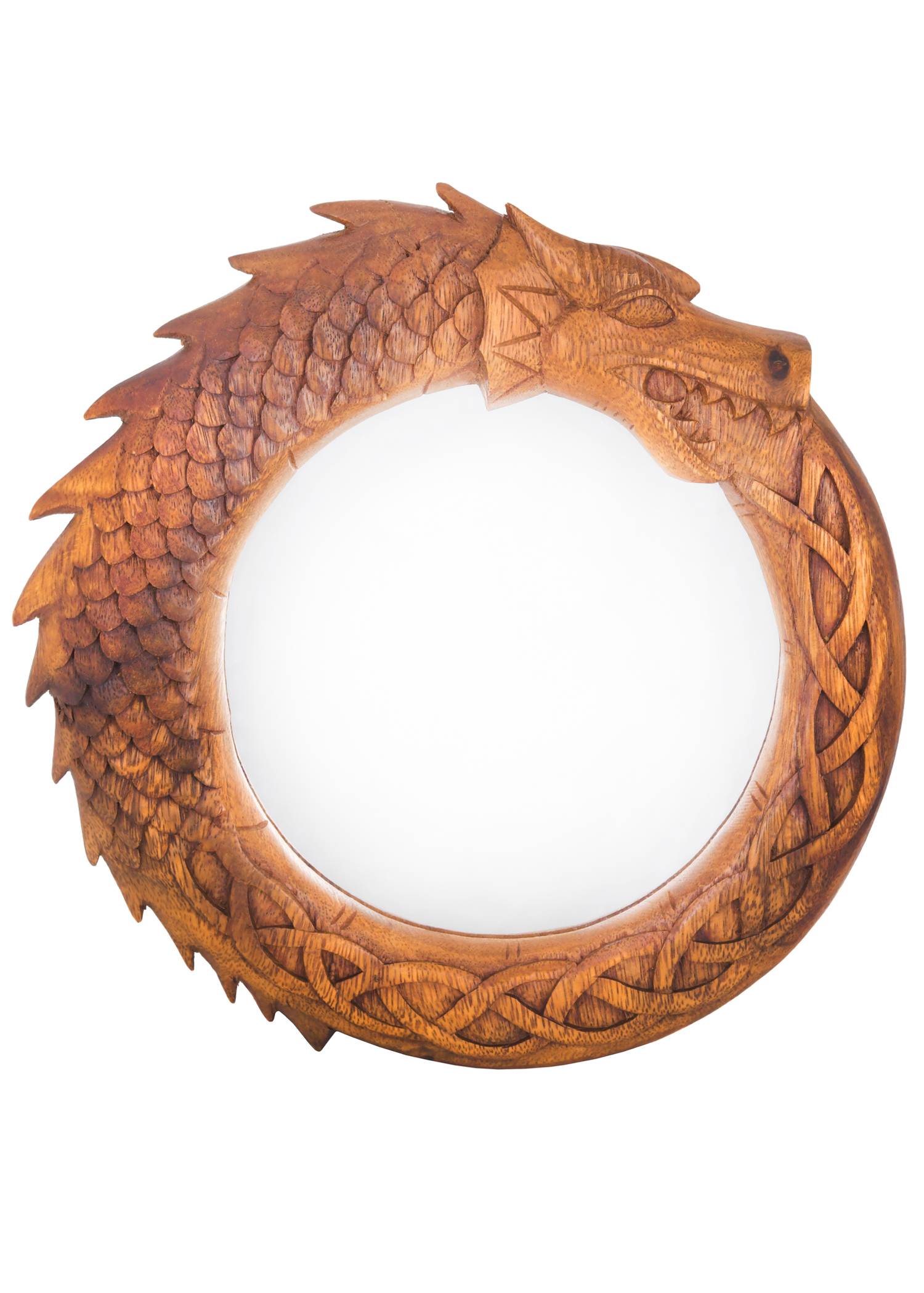 Handgesneden houten wandspiegel in de vorm van een Viking Midgardslang