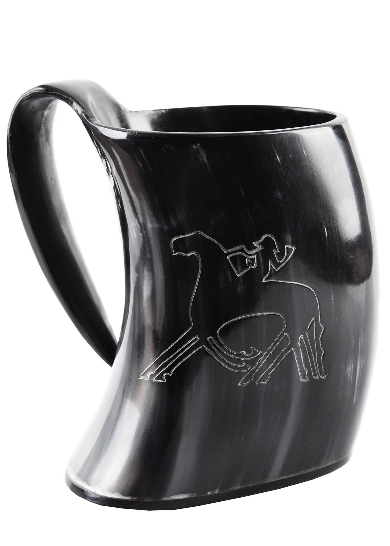Viking Drinkbeker/Bierpul gemaakt van echt hoorn met Odin bereden Sleipnir