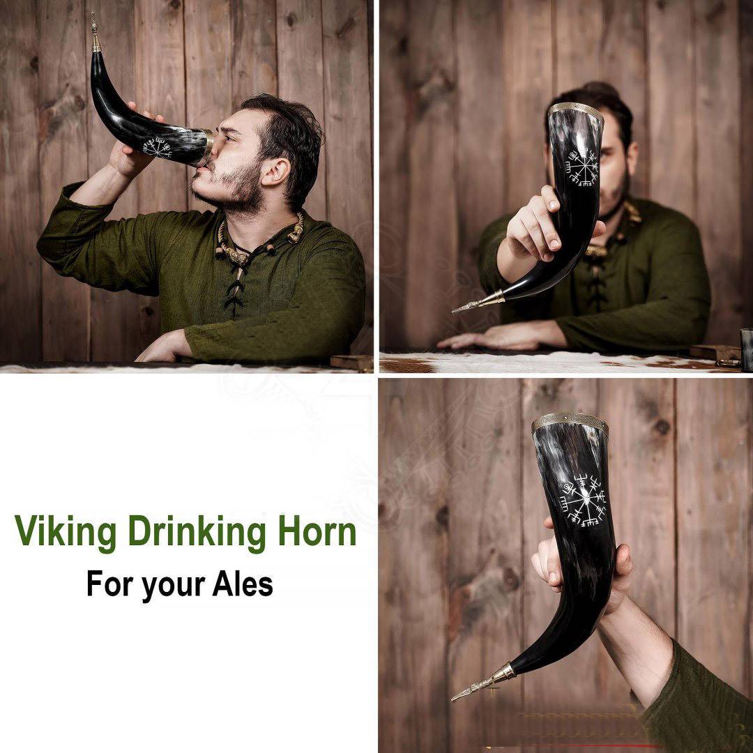 Viking Drinkhoorn ca. 400ml met gravure Vegvisir