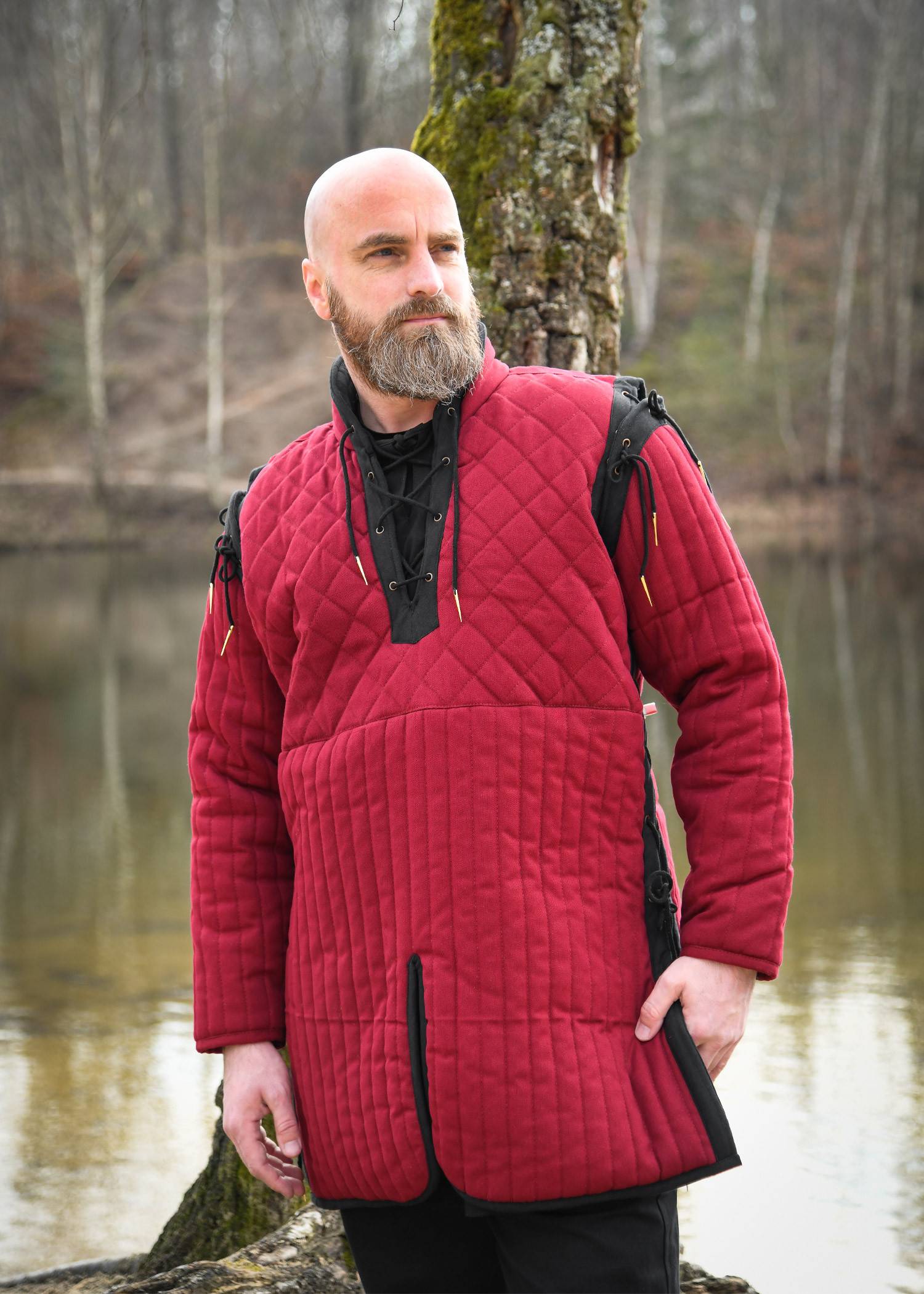 Gambeson met afneembare mouwen, wijnrood/zwart