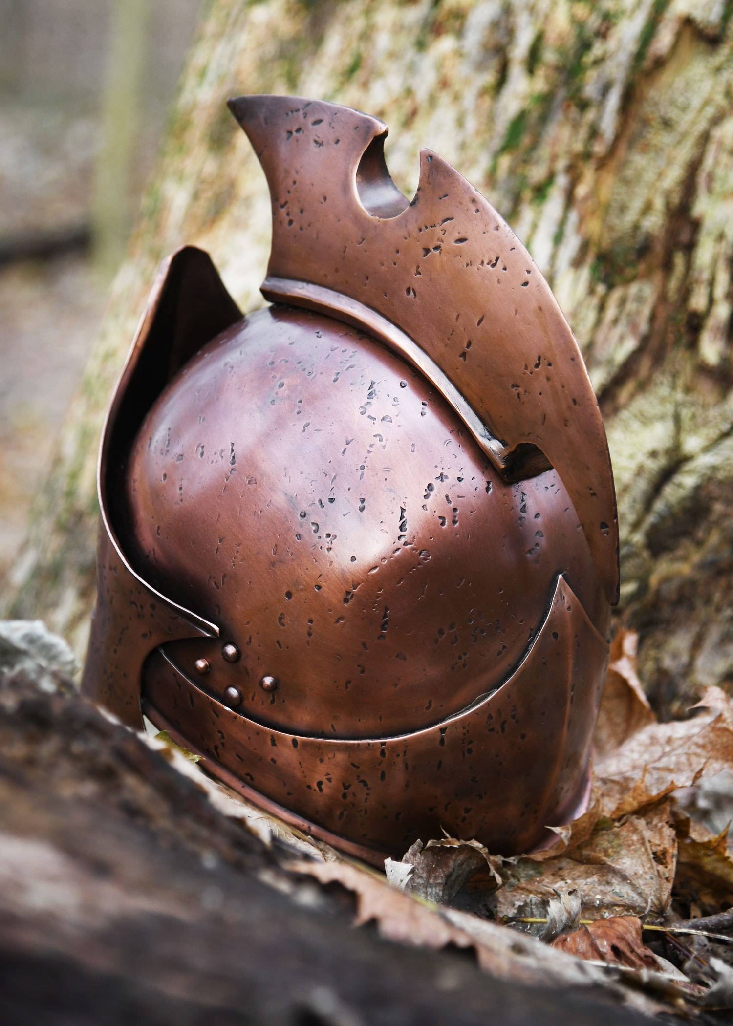 ​Griechischer Helm des Themistokles aus 1,2 mm Stahl mit antikem Bronze-Finish