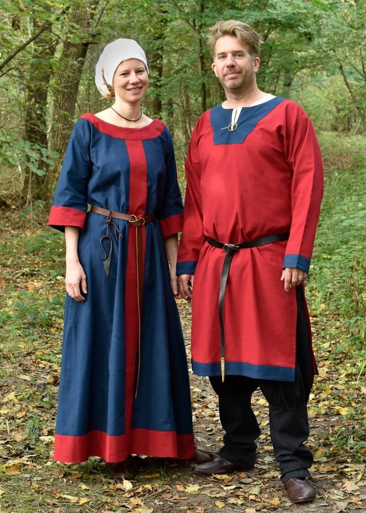 Frühmittelalterliche Tunika Vallentin, rot/blau