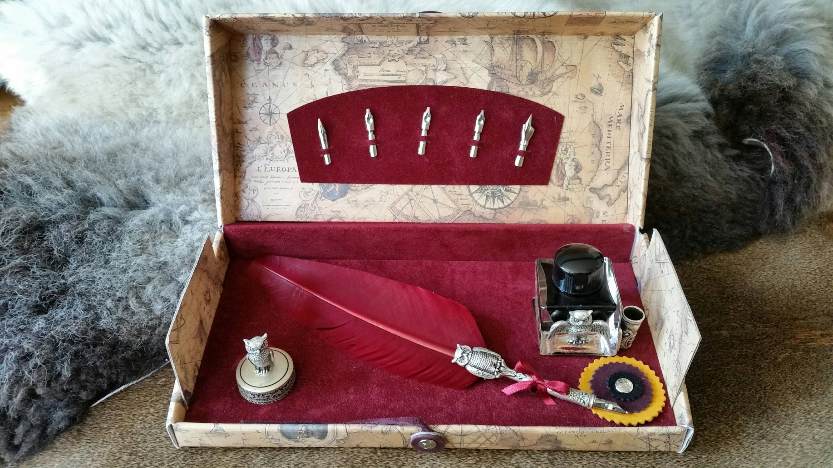 Kalligrafie Set met Uilen Deluxe Bord.Rood