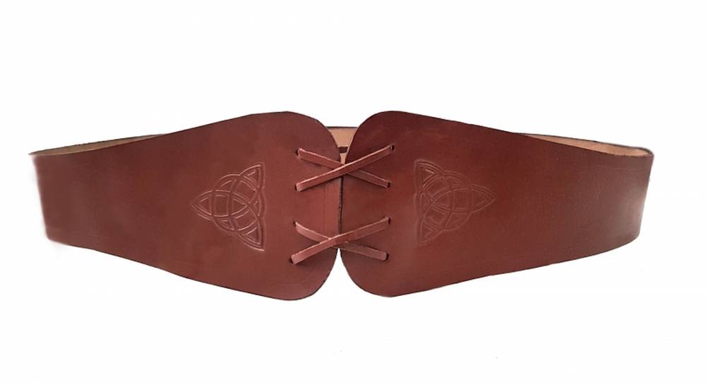 Keltische Lederen Brede Dames Korset Riem /Taille Riem in Bruin