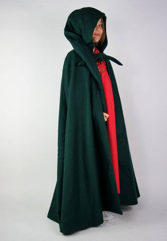 Grijze Jager Kindercape in Groen van Wol, ca. 105 cm