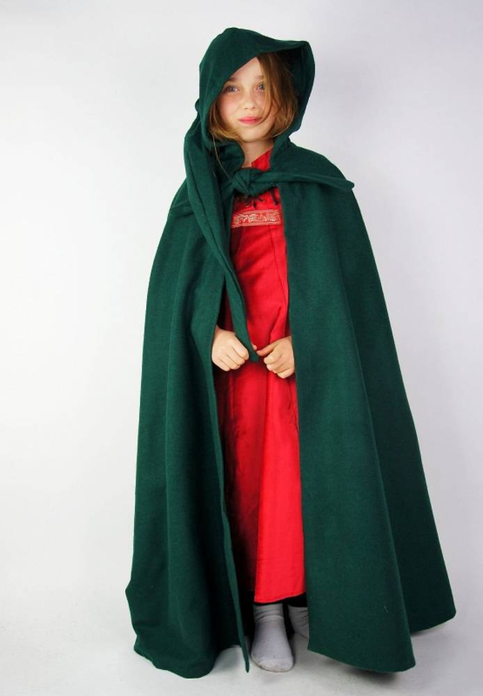 Grijze Jager Kindercape in Groen van Wol, ca. 105 cm