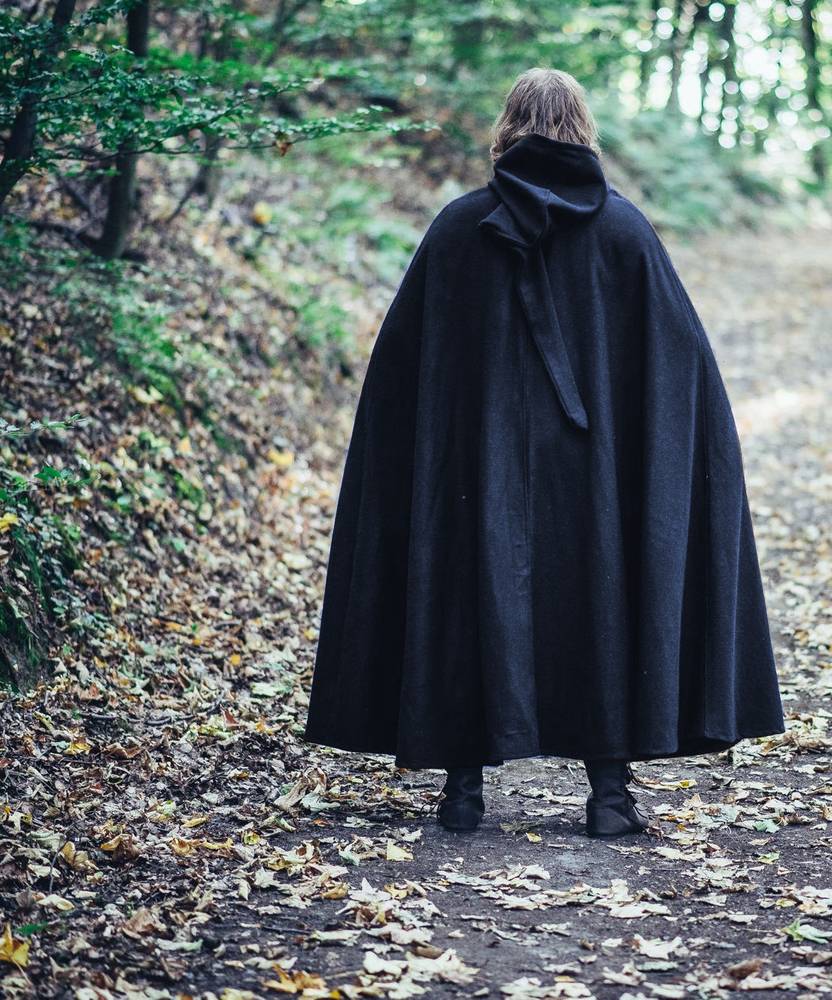 Middeleeuwse Wollen Cape in Blauw, 160 cm