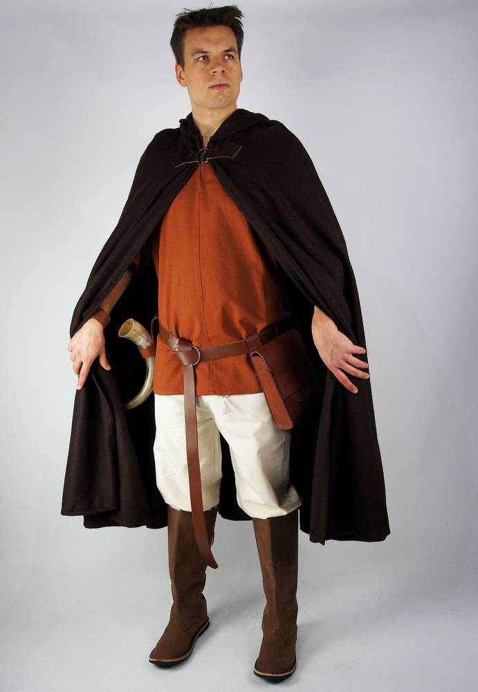 ​Middeleeuwse Wollen Cape in Bruin, 160 cm