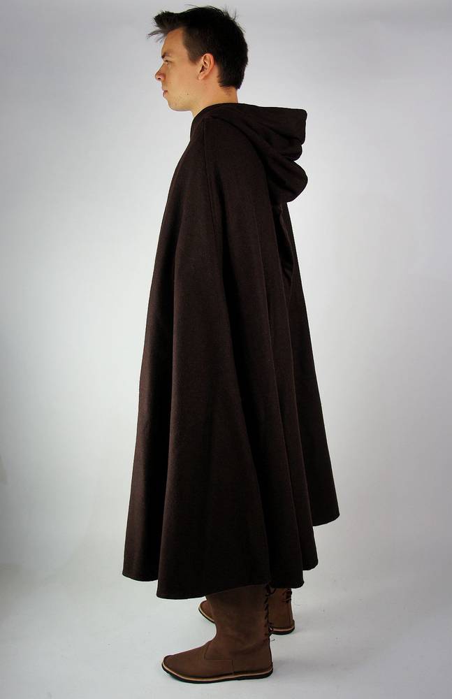 ​Middeleeuwse Wollen Cape in Bruin, 160 cm