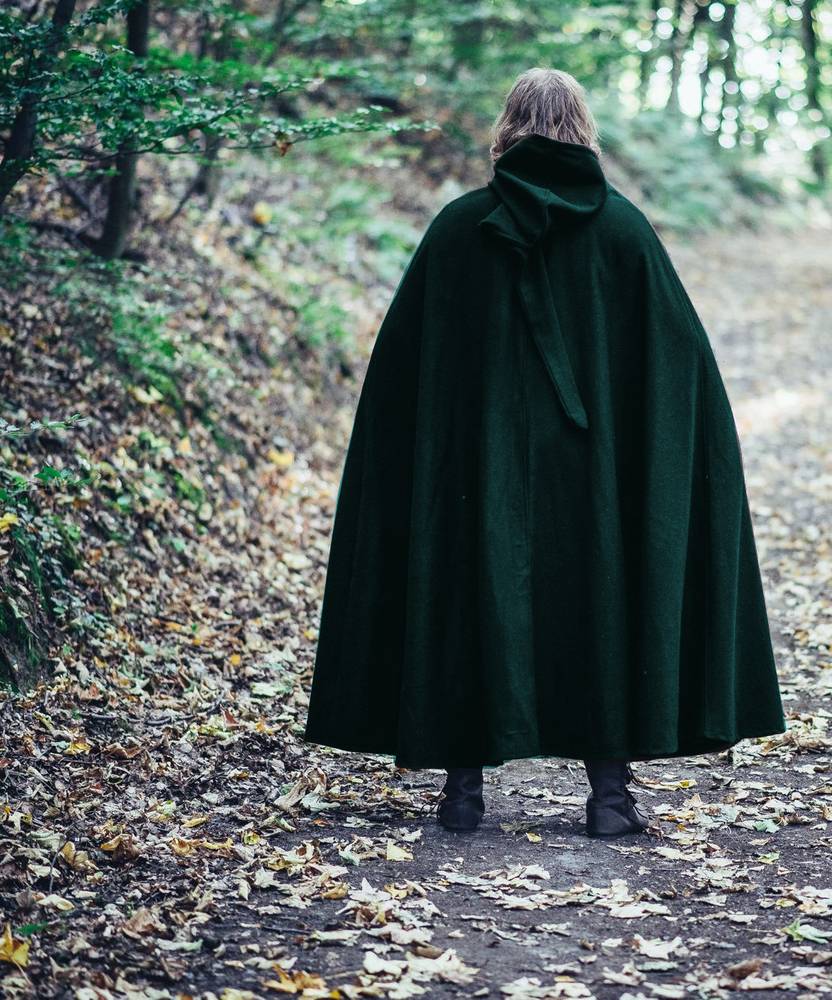 Middeleeuwse Wollen Cape in Groen, 160 cm