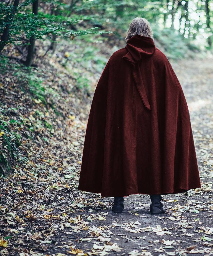 Middeleeuwse Wollen Cape in Rood, 160 cm