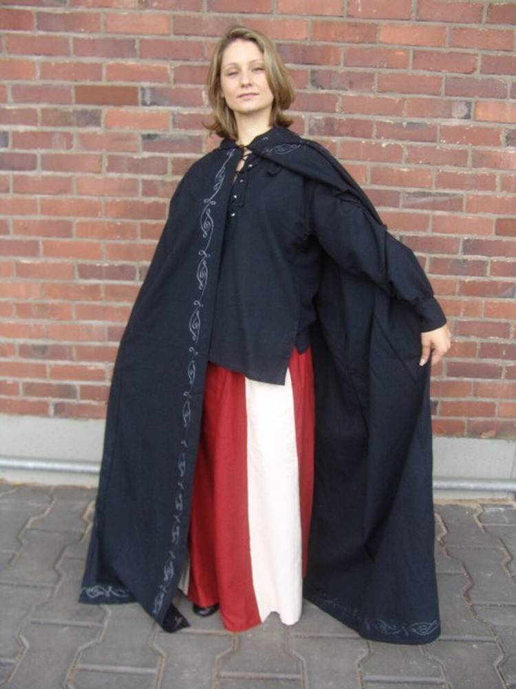 Middeleeuwse Katoenen Cape in Zwart , 131 cm