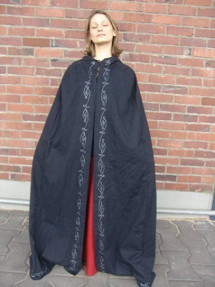 Middeleeuwse Katoenen Cape in Zwart , 131 cm