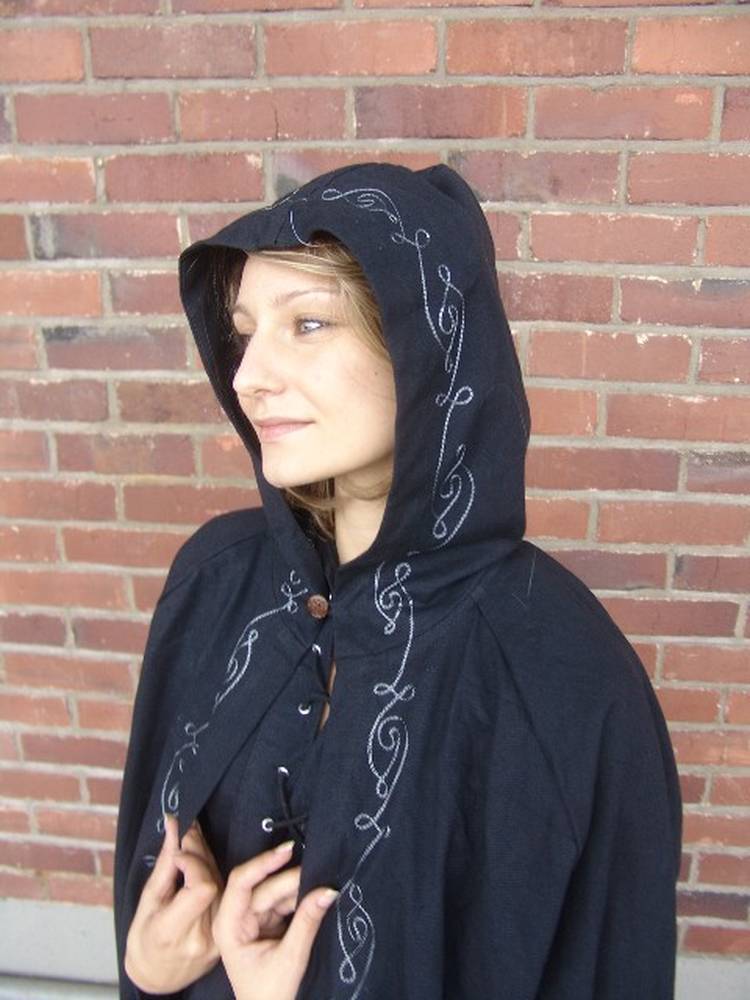 Middeleeuwse Katoenen Cape in Zwart , 131 cm