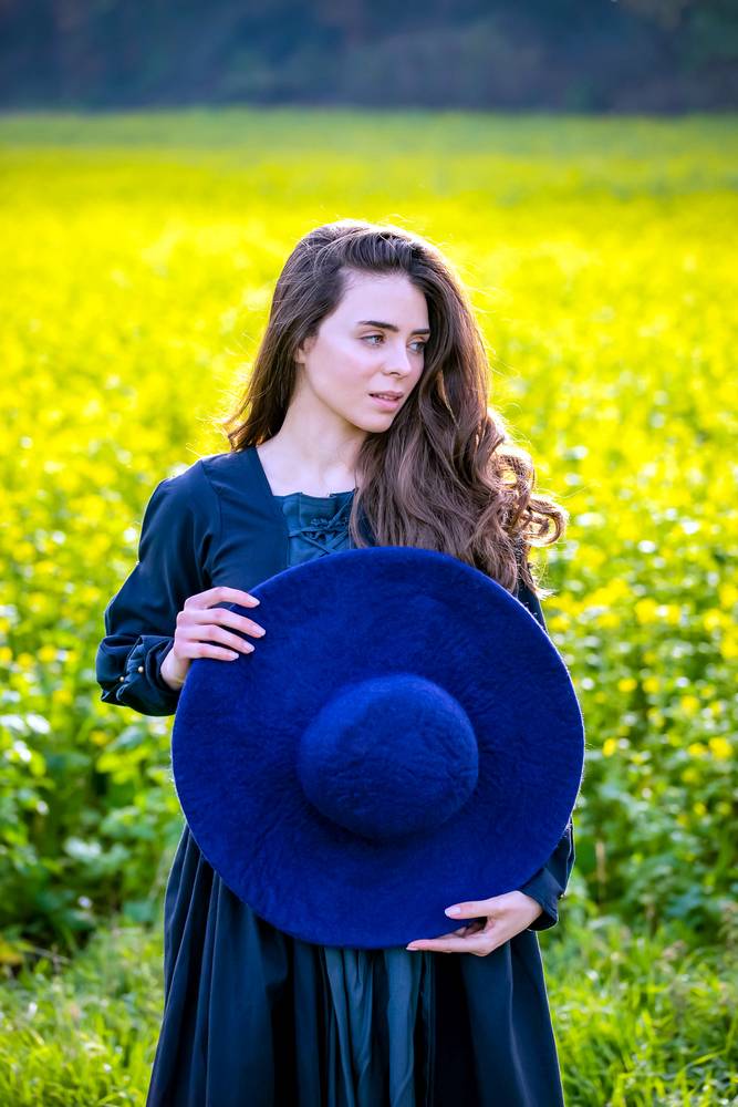 Elegante Gevilte Hoed in Blauw