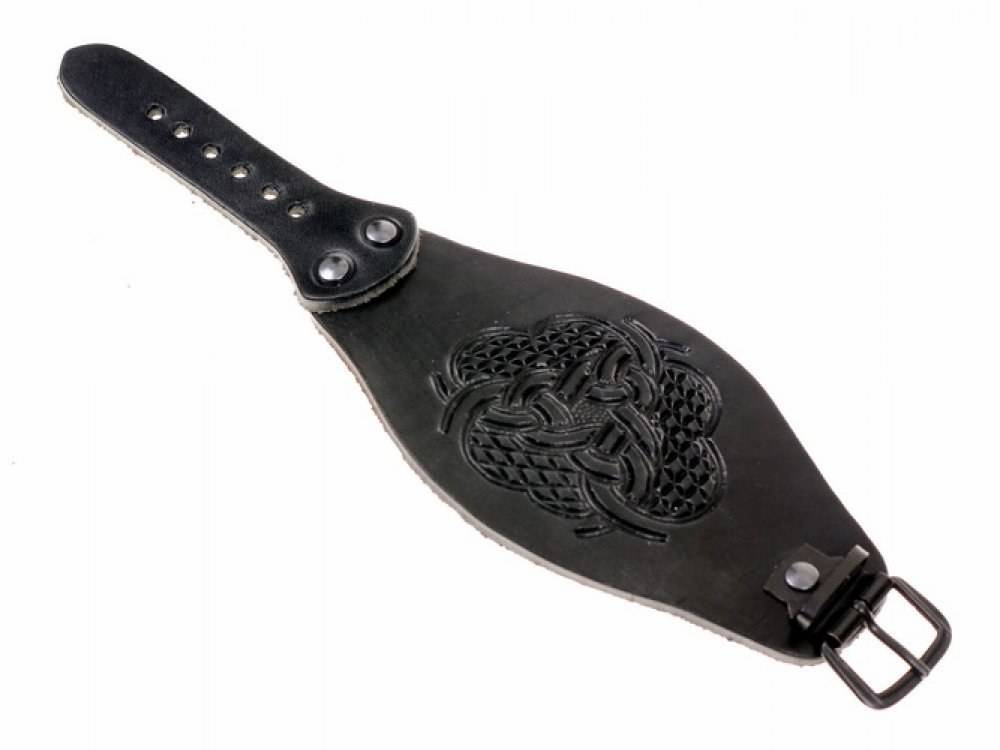 Leren Armband met Keltische Knopen Zwart