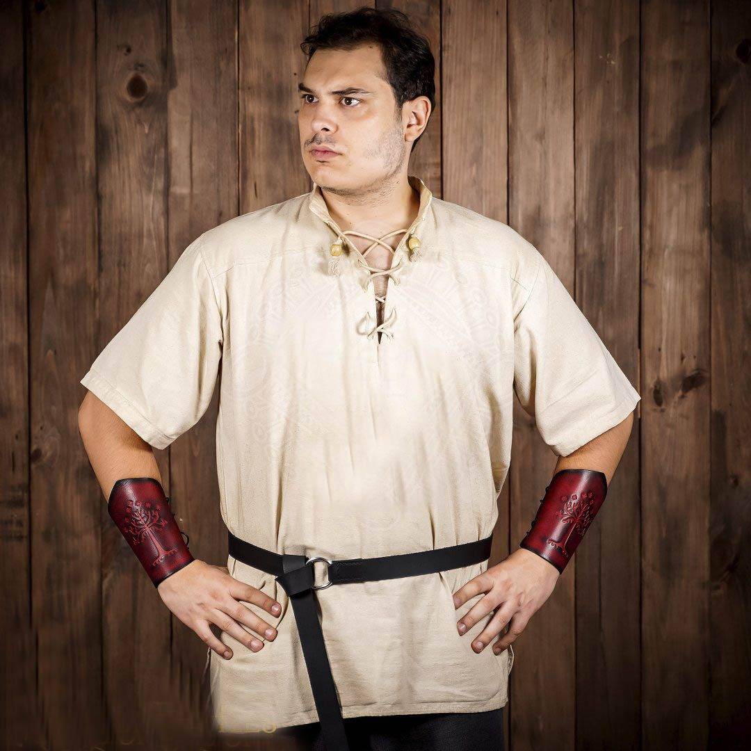 Leren Polsbeschermers-Bracers met het reliëf van de Tree of Gondor van Lord Of The Rings in het Rood!
