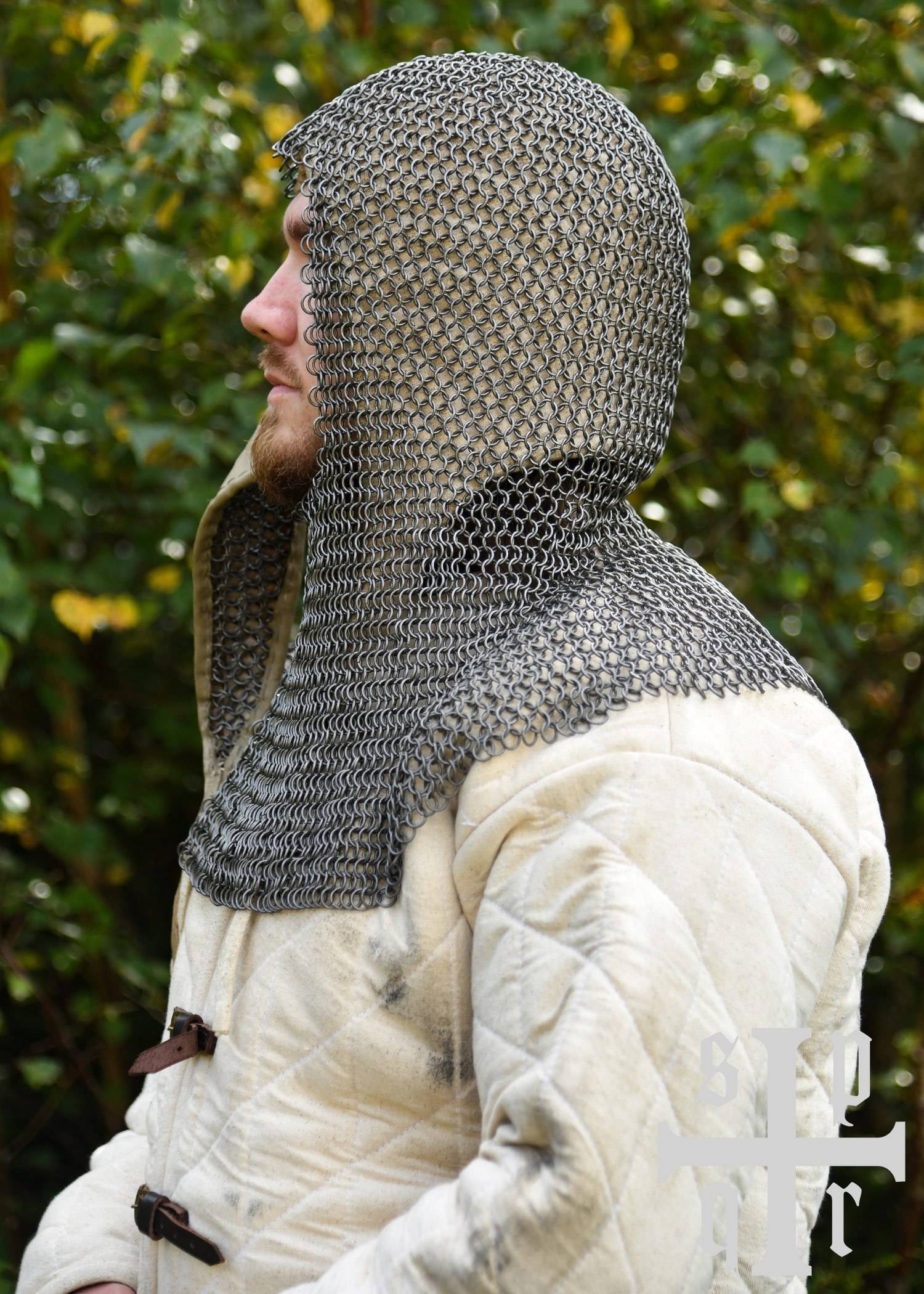 Maliënkolder Kap/Coif met driehoekige mondbeschermer, BTW, ID8mm, onbehandeld