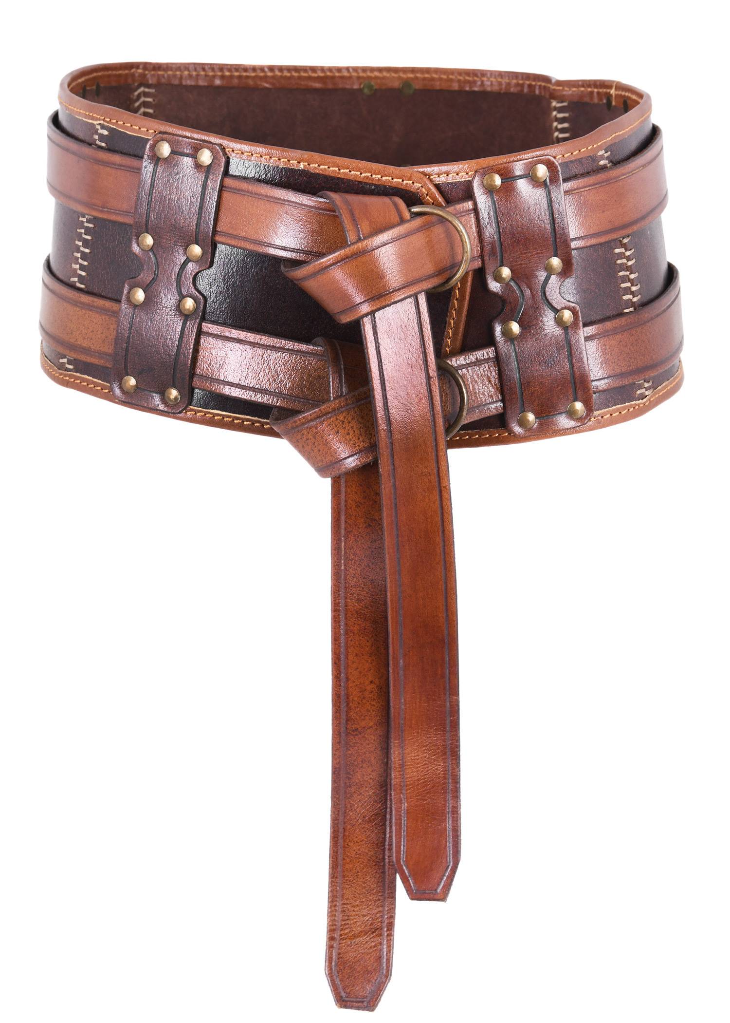 Middeleeuwse leren riem, dubbele leren riem, bruin