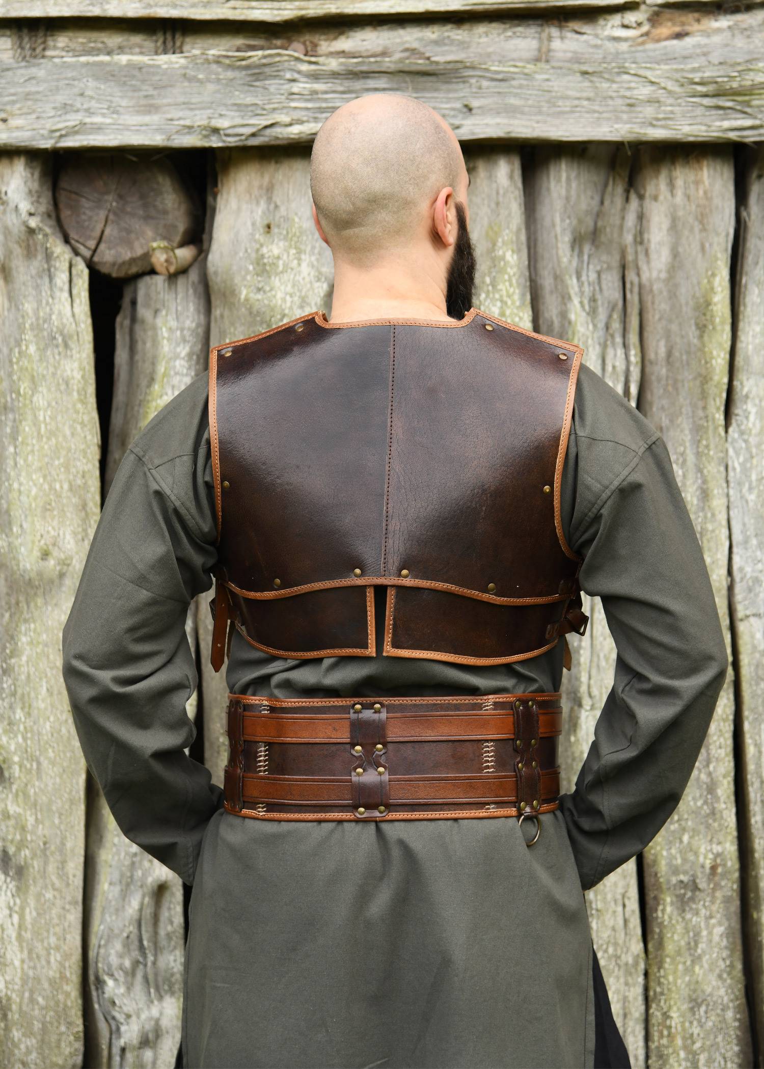 Middeleeuwse leren riem, dubbele leren riem, bruin