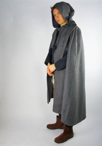 Middeleeuwse Wollen Cape in Grijs, 131 cm