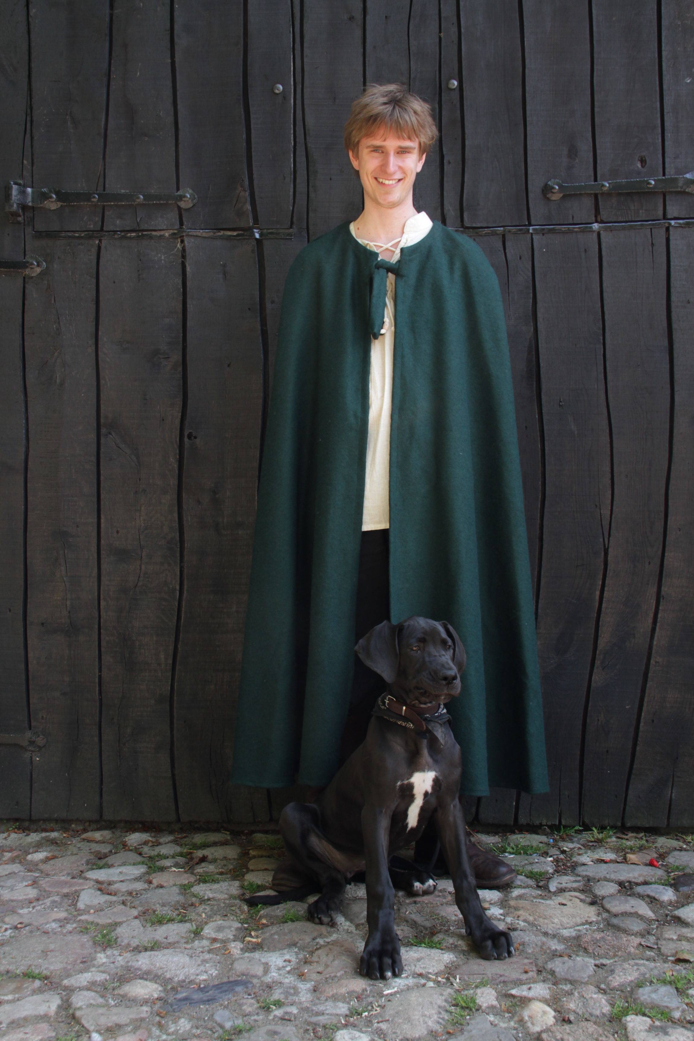 Middeleeuwse Cape Wol in Groen zonder Muts, 131 cm (UITVERKOOP)