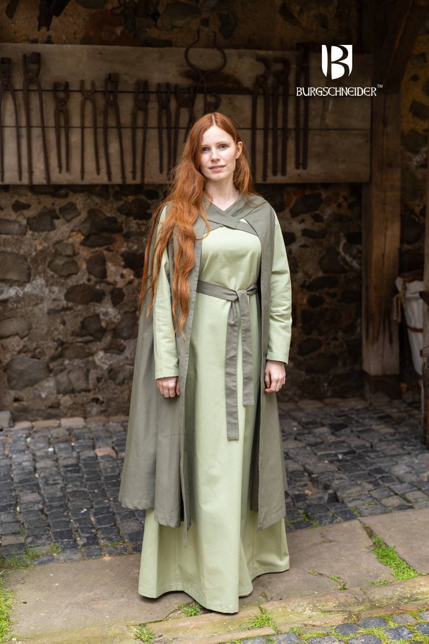 Middeleeuwse Cape/Mantel voor Mannen en Vrouwen, Morpheus in lichtgroene Katoen