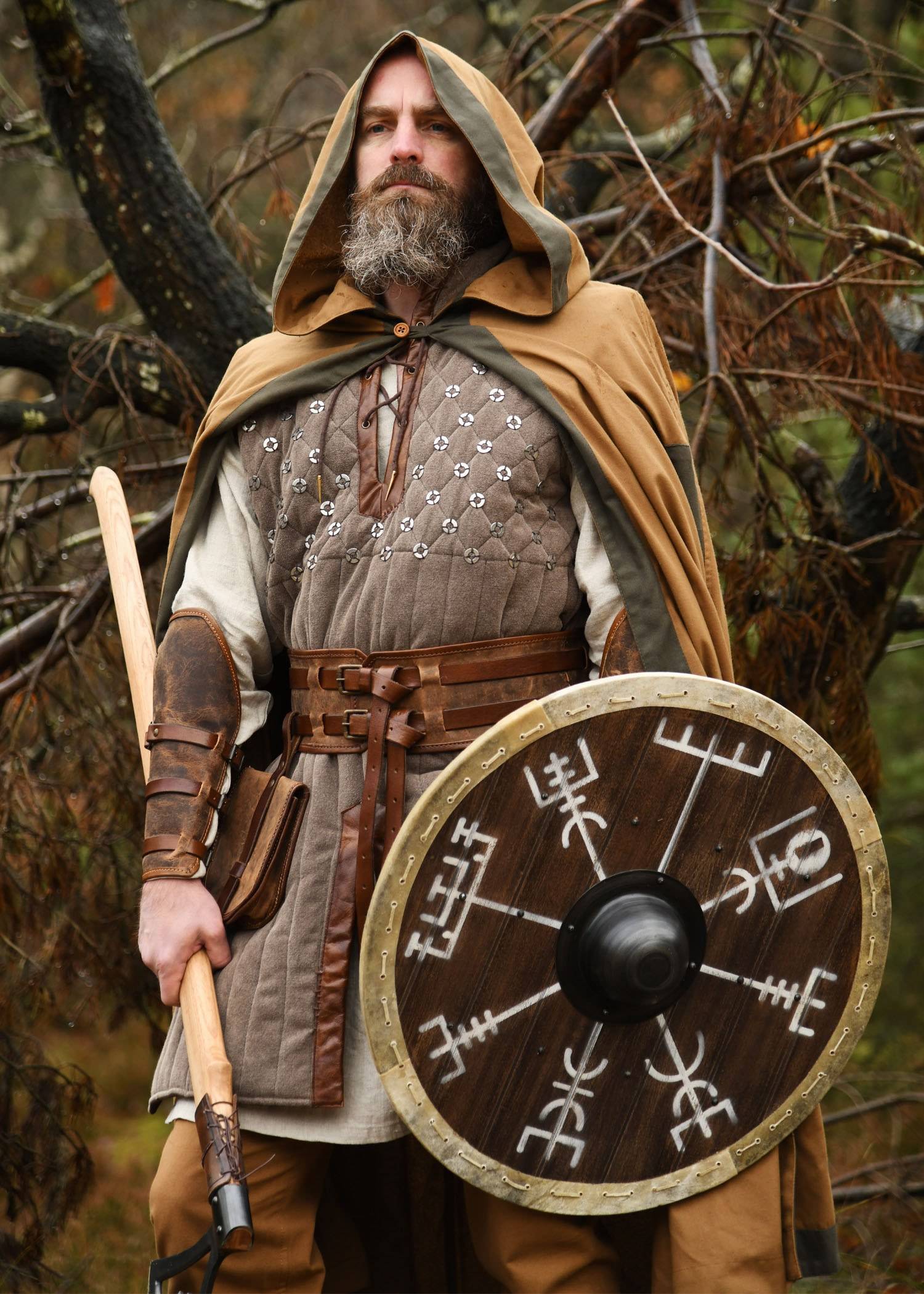 Zweifarbiger Mittelalter Umhang, Unisex, in Beigebraun/Olivgrün
