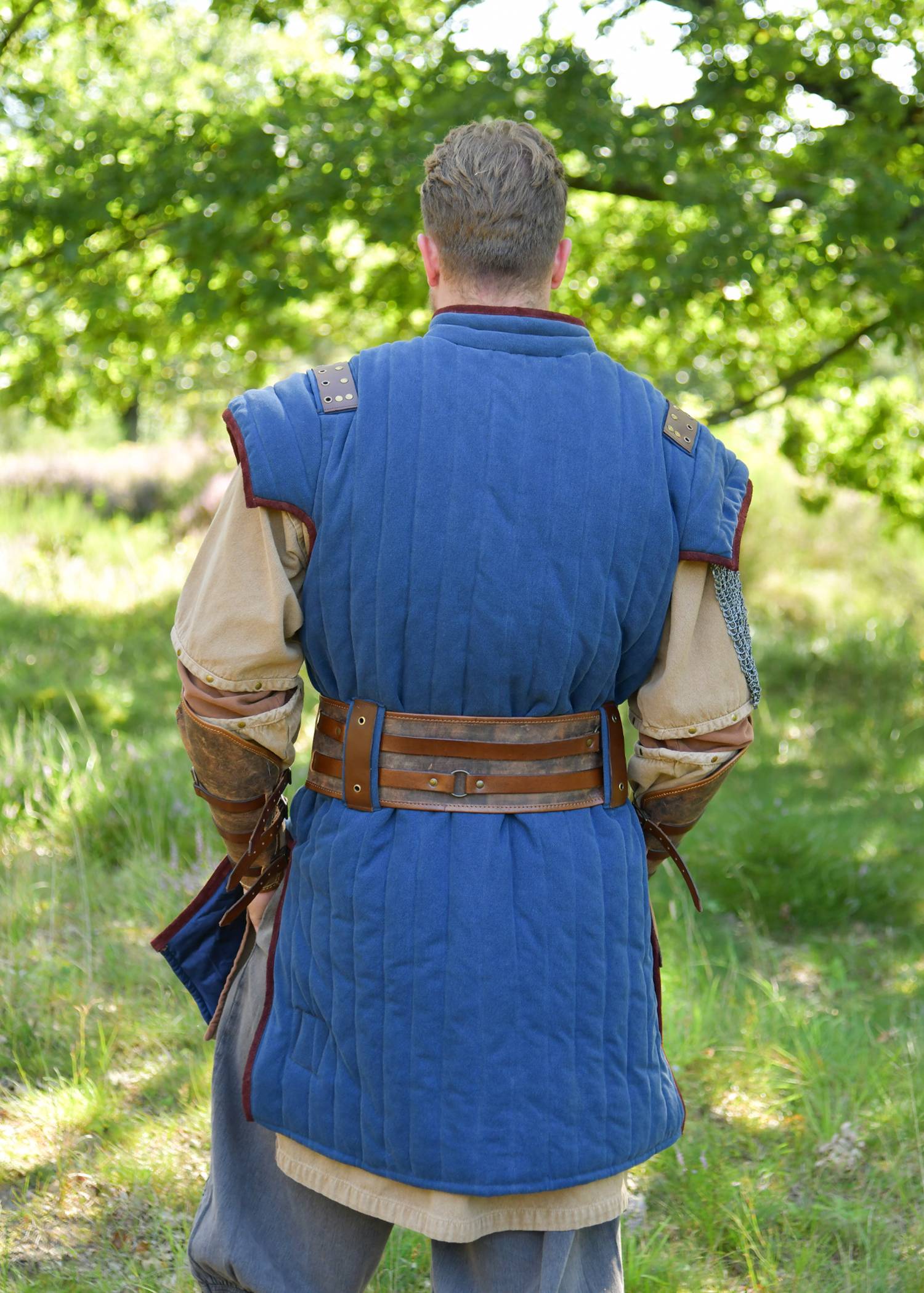 Middeleeuwse Gambeson - Wambuis - Aketon in Blauw/Bruin met een verweerde look