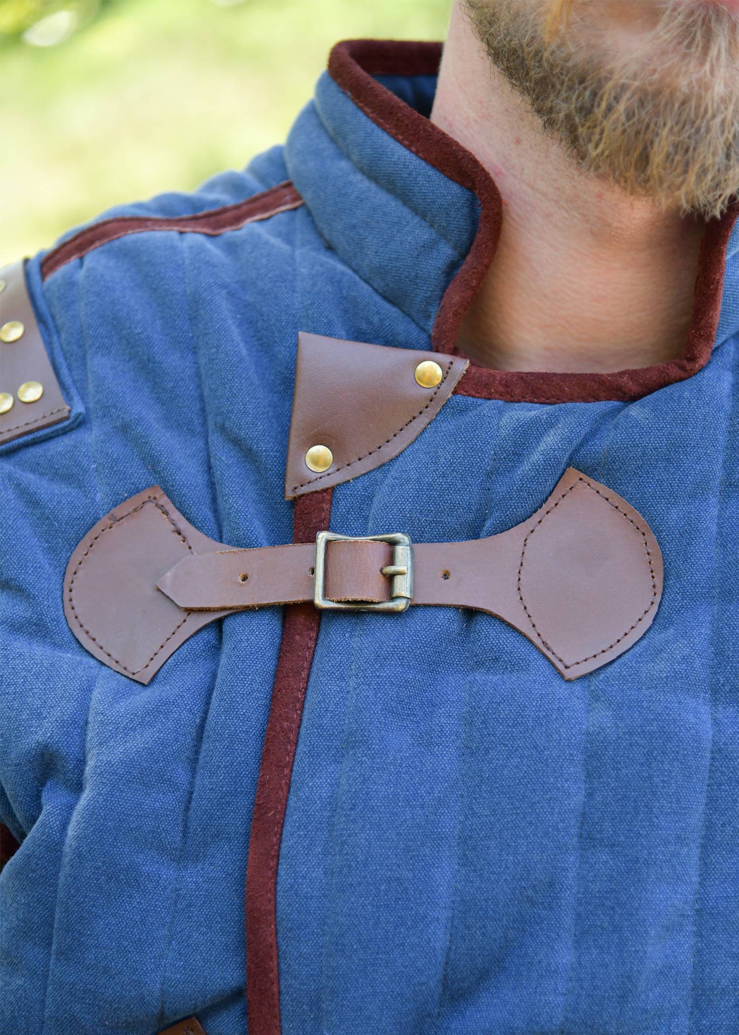 Middeleeuwse Gambeson - Wambuis - Aketon in Blauw/Bruin met een verweerde look