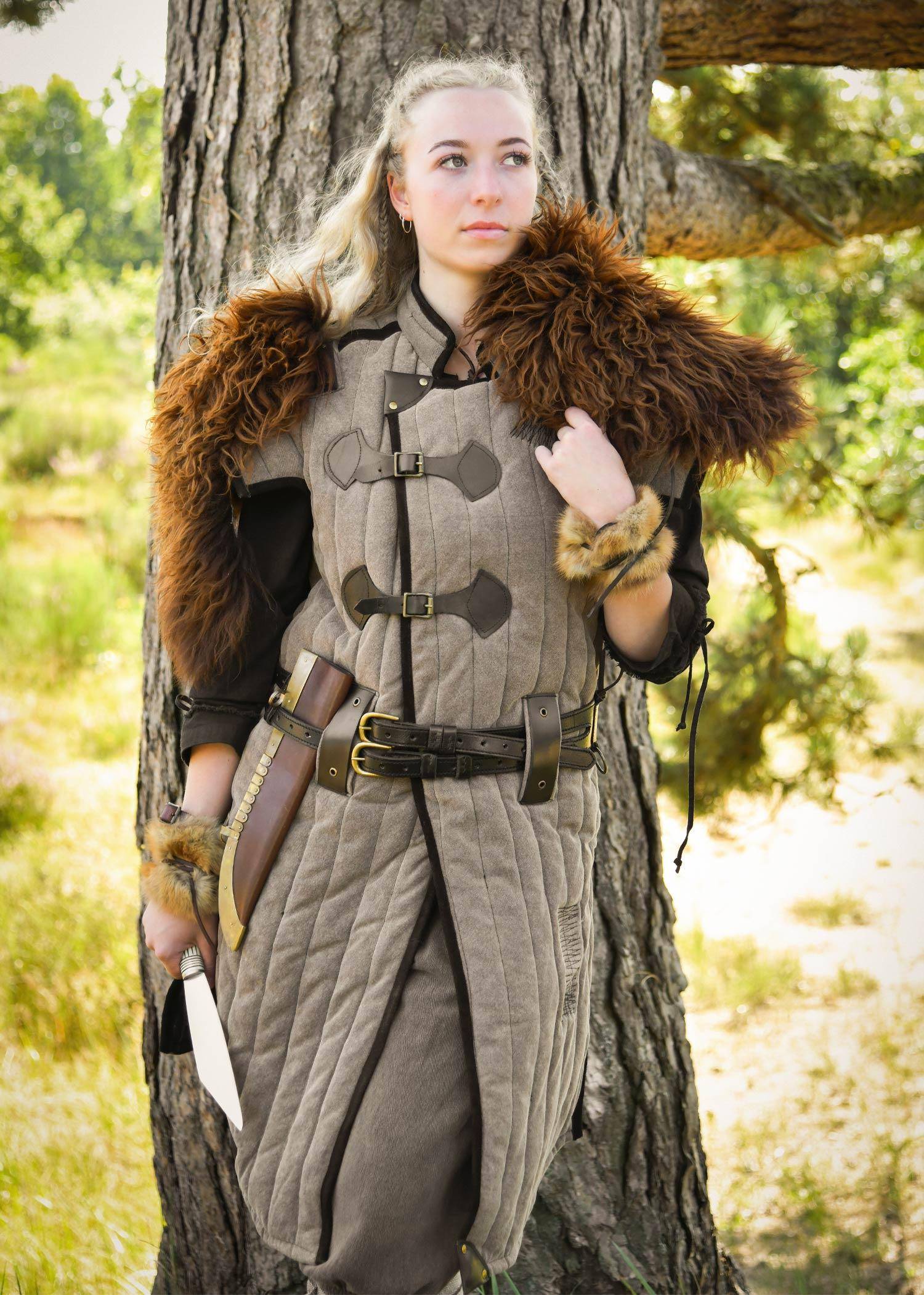 Middeleeuwse Gambeson - Wambuis - Aketon in Bruin/Zwart met een verweerde look