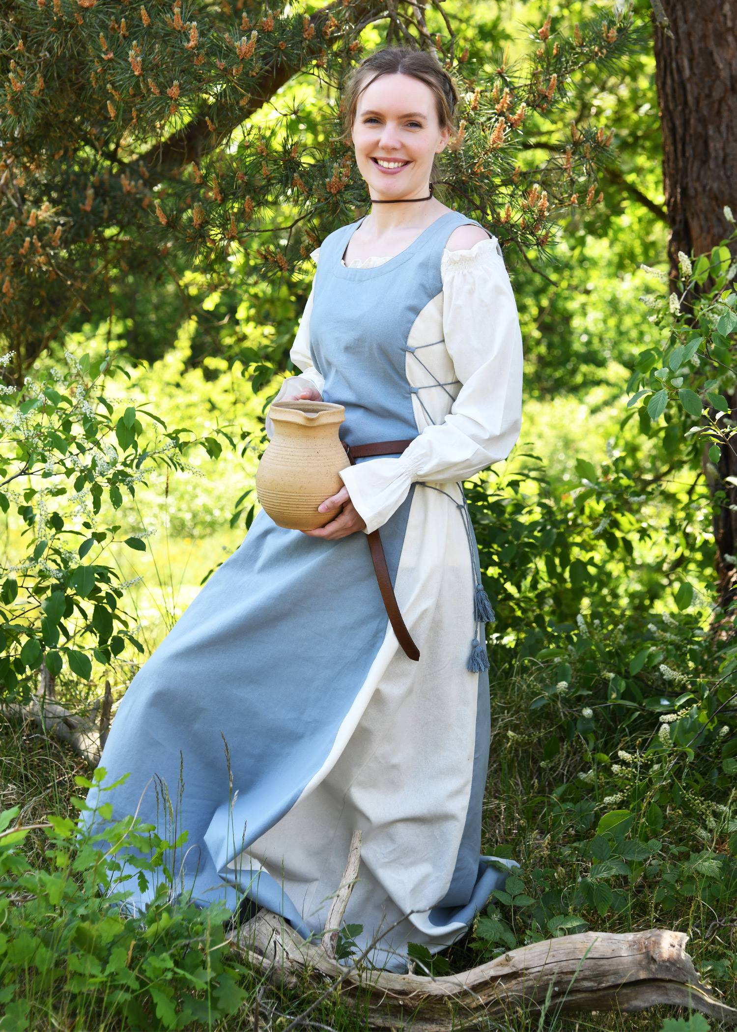 Middeleeuwse Overjurk, blauwgrijs/naturel
