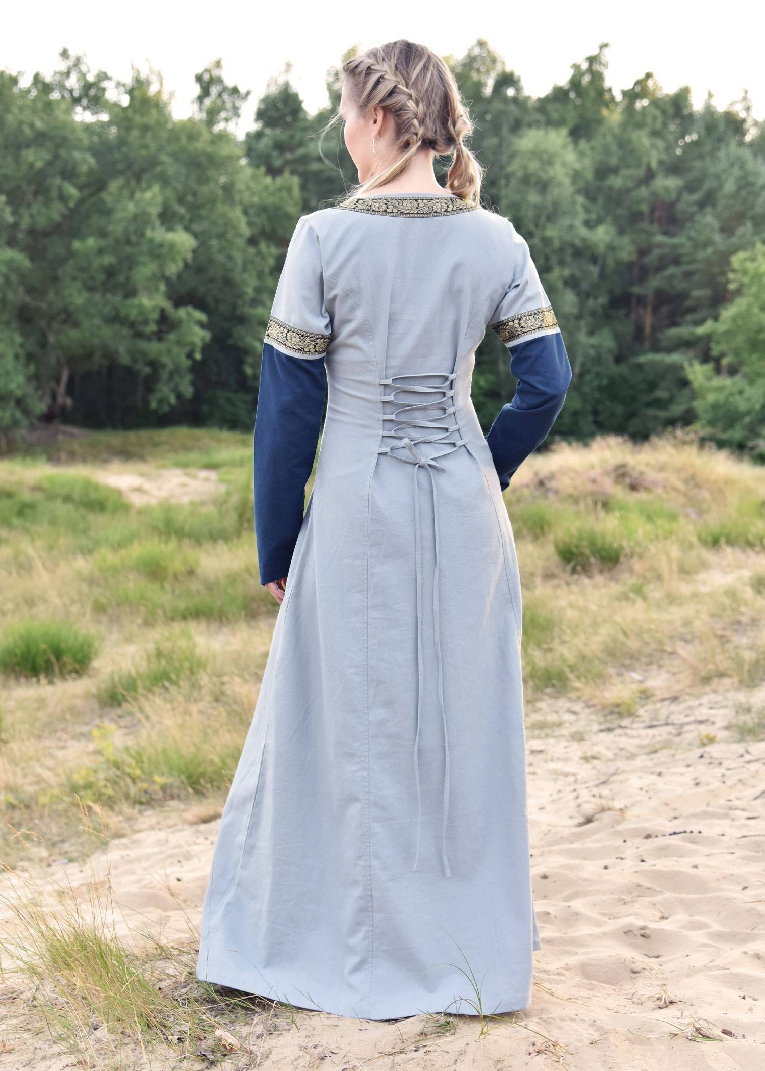 Middeleeuwse jurk in blauw/blauw-grijs