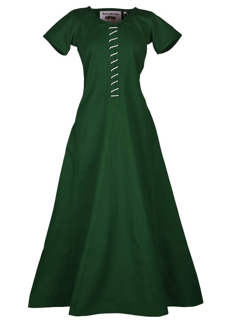 Mittelalterkleid mit Schnürung, kurzärmelig, grün 13Jh.-15Jh.