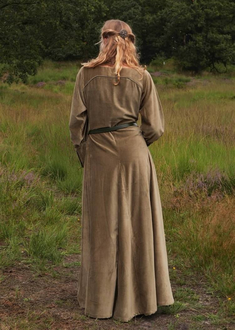 Mittelalterkleid aus Samt, langärmelig, grün 13Jh-15Jh.