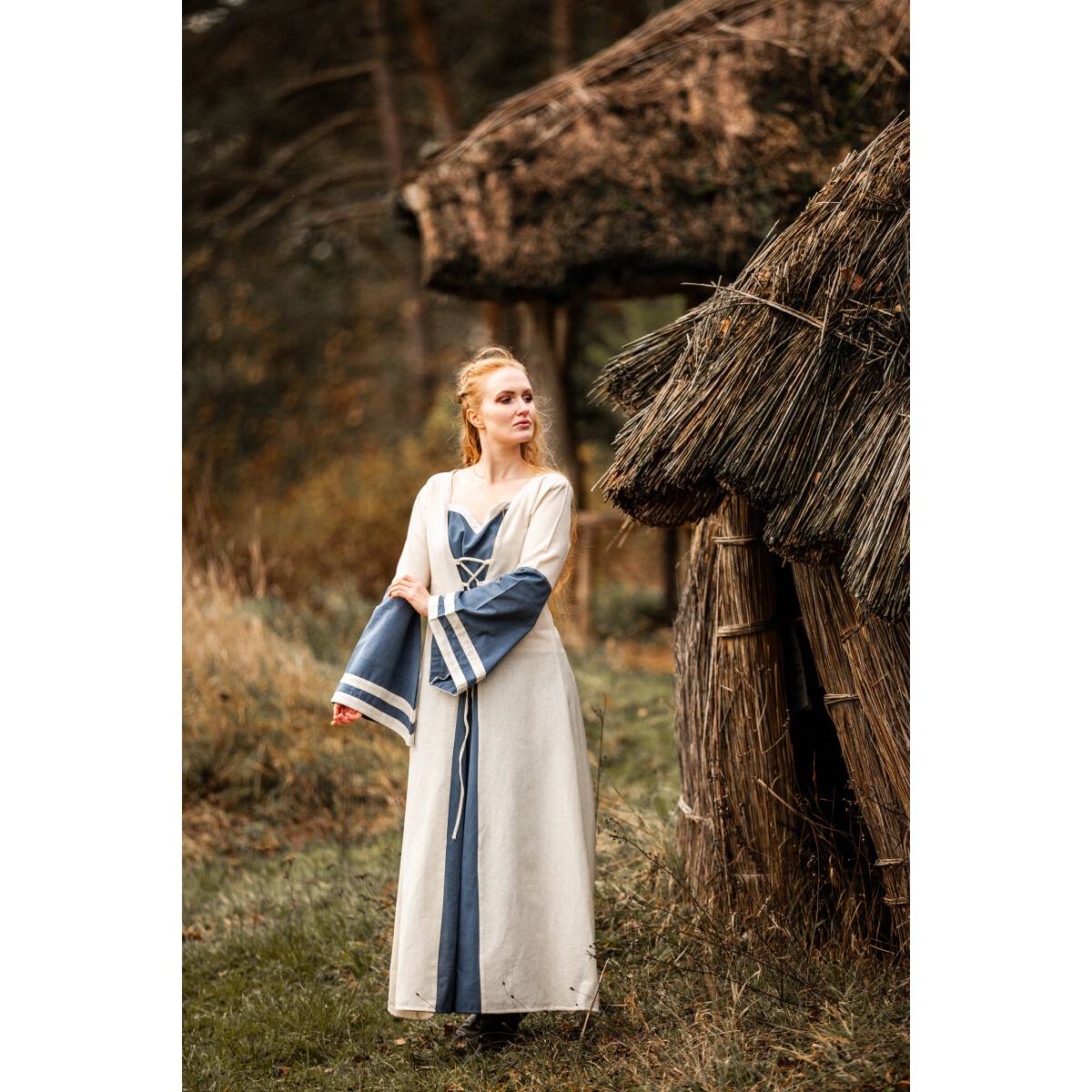 Middeleeuwse jurk in naturel/blauw