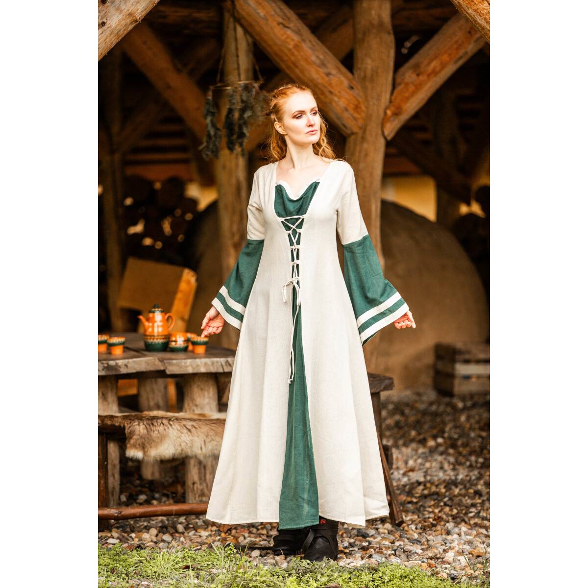 ​Mittelalter Kleid in Natur/Grun