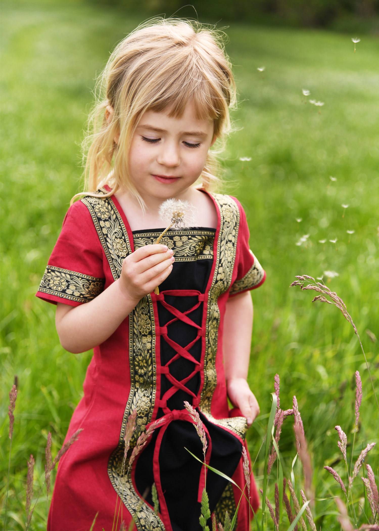 ​Kinder Mittelalterkleid, kurzarm, rot/schwarz