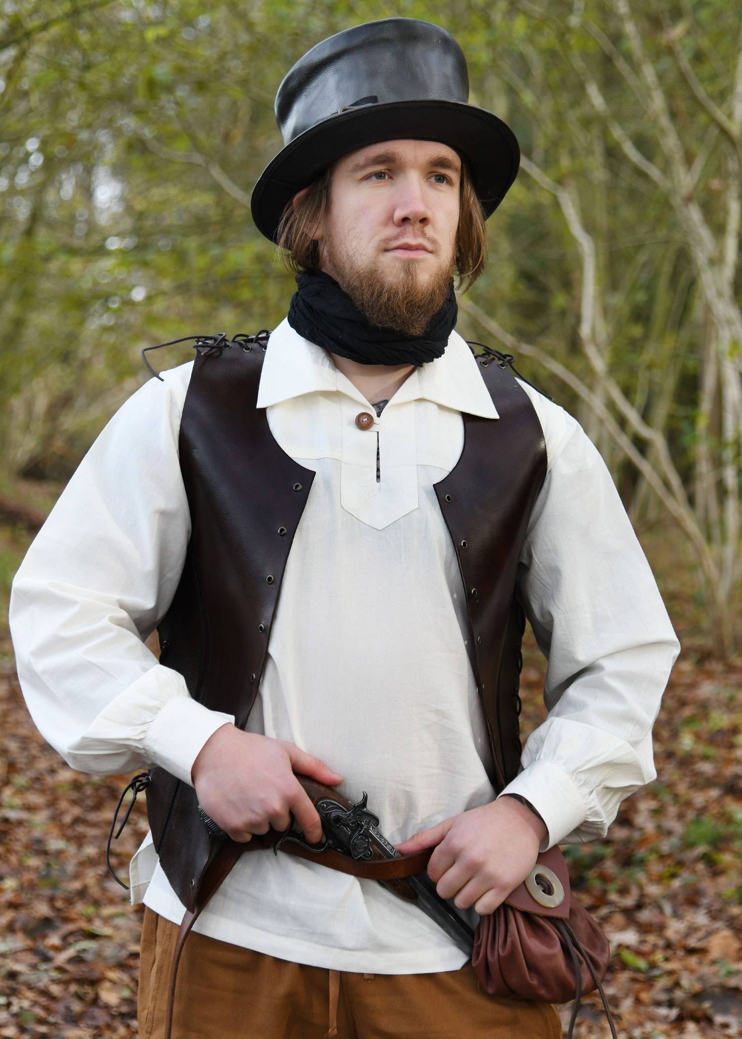 Leren Cilinderhoed, leren hoed in Zwart