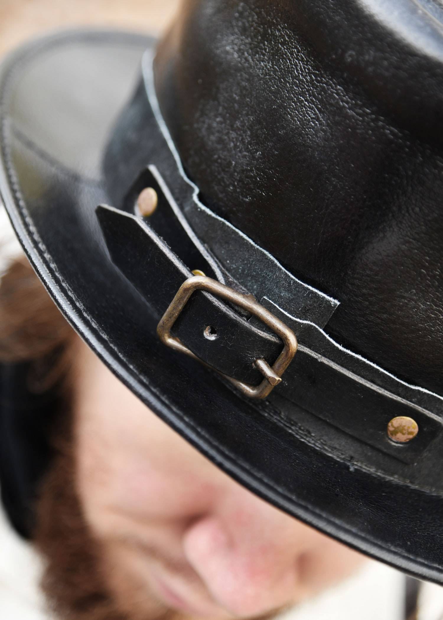 Leren Cilinderhoed, leren hoed in Zwart