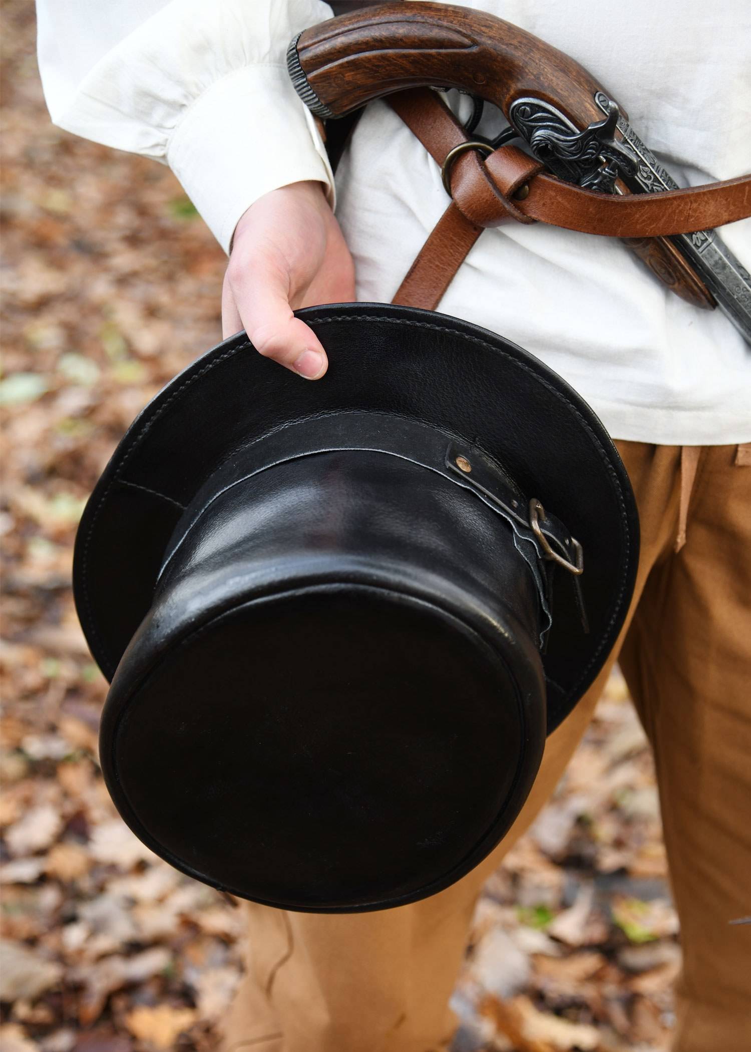 Leren Cilinderhoed, leren hoed in Zwart