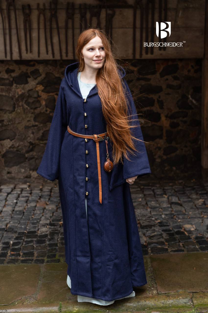 Middeleeuwse Heren/Dames Cape/Mantel Tuala van Wol in de kleur Blauw